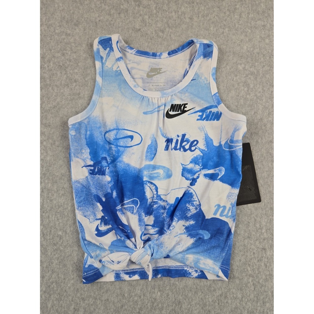 Nike Tank Top Shirt Girls Size 4T Swoosh Sleeveless White Blue NWT